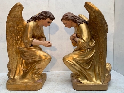 Angels Signed : Giscard en Plaster polychrome, Toulouse France 19th century ( anno 1870 )