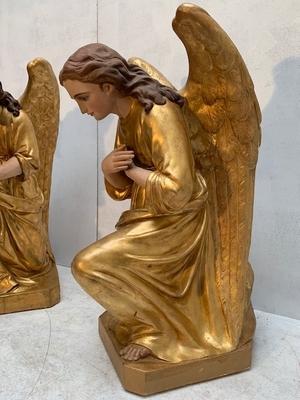 Angels Signed : Giscard en Plaster polychrome, Toulouse France 19th century ( anno 1870 )