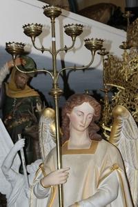 Angels. Total Height : 180 Cm. With Chandeliers. en Terra-Cotta polychrome, France 19th century