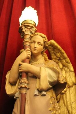 Angels With Torches en plaster polychrome, France 19th century