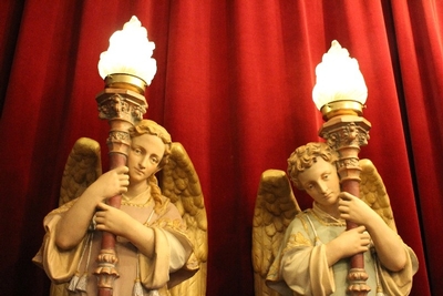 Angels With Torches en plaster polychrome, France 19th century