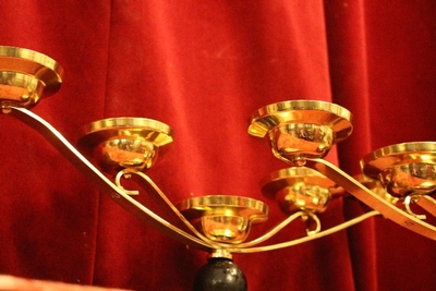 Candle Holders style ART - DECO en Brass / Bronze / Ebony wood /New Polished and Varnished, Belgium 20th century (Anno 1930)