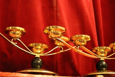 Candle Holders style ART - DECO en Brass / Bronze / Ebony wood /New Polished and Varnished, Belgium 20th century (Anno 1930)