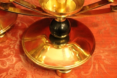 Candle Holders style ART - DECO en Brass / Bronze / Ebony wood /New Polished and Varnished, Belgium 20th century (Anno 1930)