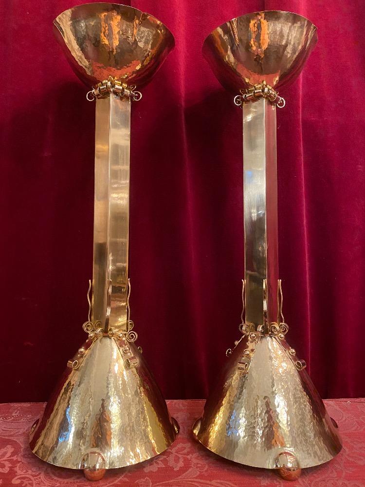Pair  ART - DECO Candle - Holders Partly Hand - Hammered