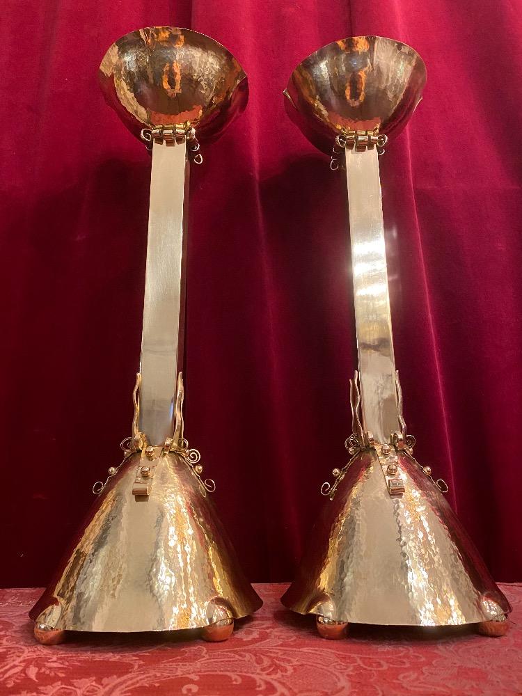 Pair  ART - DECO Candle - Holders Partly Hand - Hammered