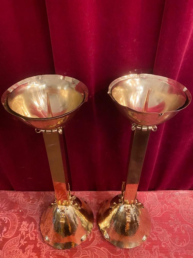 Pair  ART - DECO Candle - Holders Partly Hand - Hammered