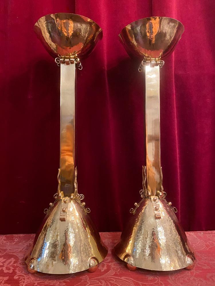 Pair  ART - DECO Candle - Holders Partly Hand - Hammered
