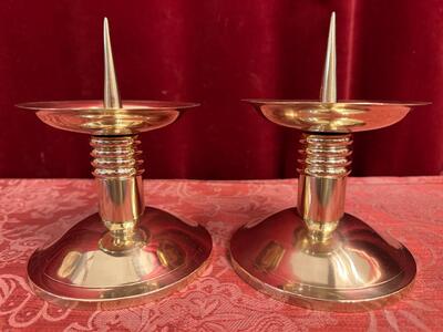 Matching Candle Holders Height Without Pin. style art - deco en Brass / Polished and Varnished, Belgium  20 th century ( Anno 1930 )