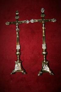Identical Altar Crosses style Barok en BRASS, FRANCE 19 th century