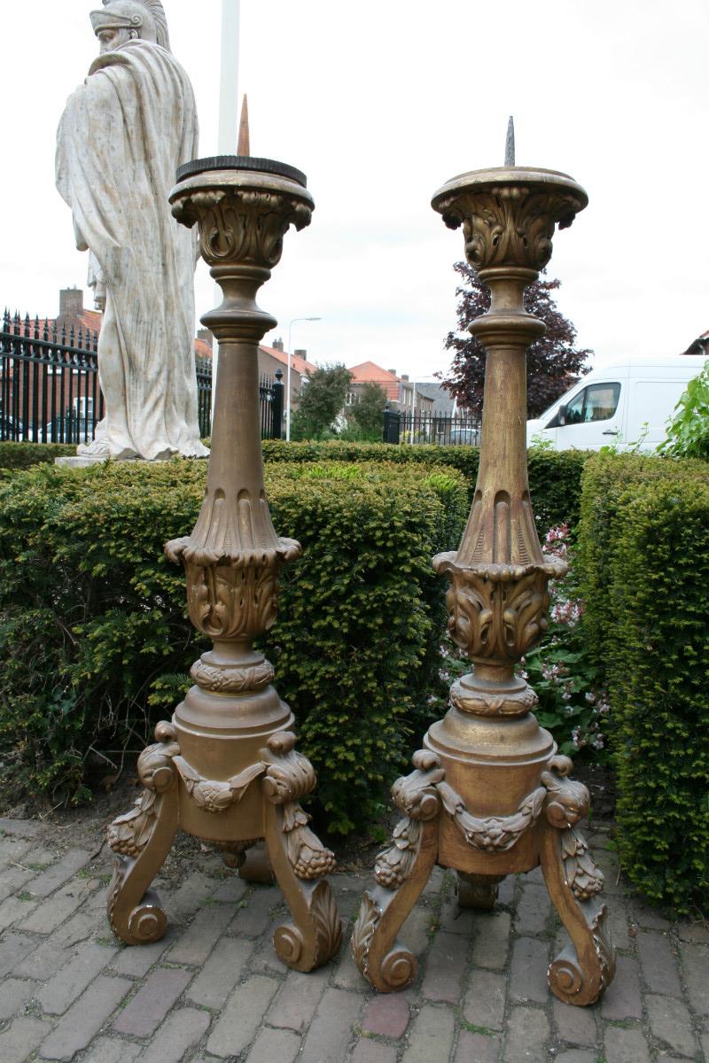Pair barok Large Wooden Candle Sticks