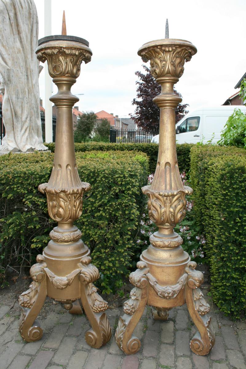 Pair barok Large Wooden Candle Sticks