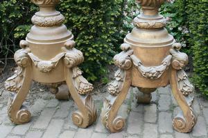 Large Wooden Candle Sticks style barok en wood polychrome, Belgium 19th century