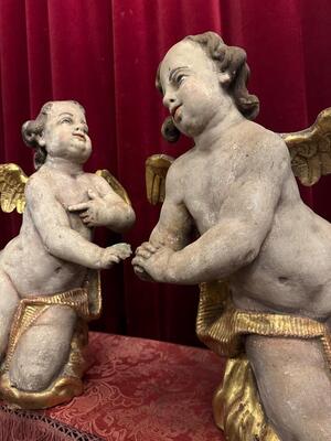 Angels style Baroque  en Hand - Carved Wood Polychrome , Italy  17 th century Anno ( 1690 )
