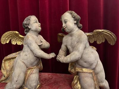 Angels style Baroque  en Hand - Carved Wood Polychrome , Italy  17 th century Anno ( 1690 )