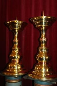 Candle Sticks style baroque en Brass / Polished / Varnished, Belgium 19th century