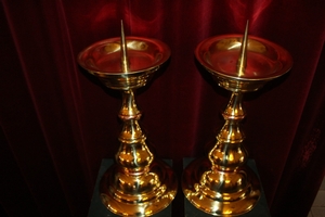 Candle Sticks style baroque en Brass / Polished / Varnished, Belgium 19th century