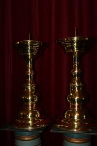 Candle Sticks style baroque en Brass / Polished / Varnished, Belgium 19th century