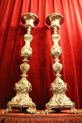 Candle Sticks Measures Without Pin style Baroque en Brass / Bronze / S I L V E R   P L A T E D , Dutch 19th century ( anno 1875 )