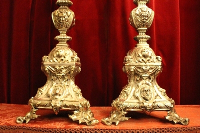 Candle Sticks Measures Without Pin style Baroque en Brass / Bronze / S I L V E R   P L A T E D , Dutch 19th century ( anno 1875 )