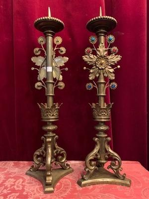 Candle Sticks Measures Without Pin style Baroque en Bronze / Stones, France 19th century