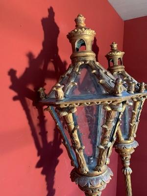 Exceptional Pair Of Large Baroque Venetian Lanterns  style Baroque en wood polychrome / Glass, Italy 18 th century