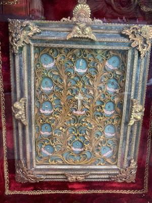 Important Matching Reliquaries Multiple Relics, Relics Of The True Cross Documents Most Probably Inside style Baroque en Wooden Frames / Gilt / Glass , Italy  18 th century ( Anno 1765 )