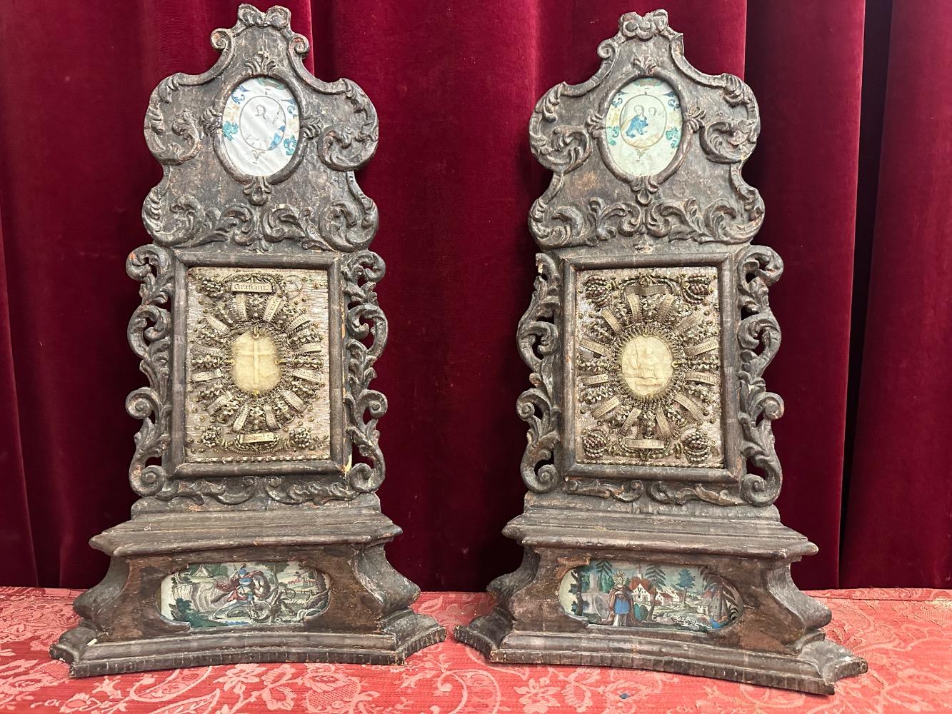 Pair Baroque - Style Altar - Reliquaries Multiple Relics Of Saints From Before The Schism ( Year 500 ).
