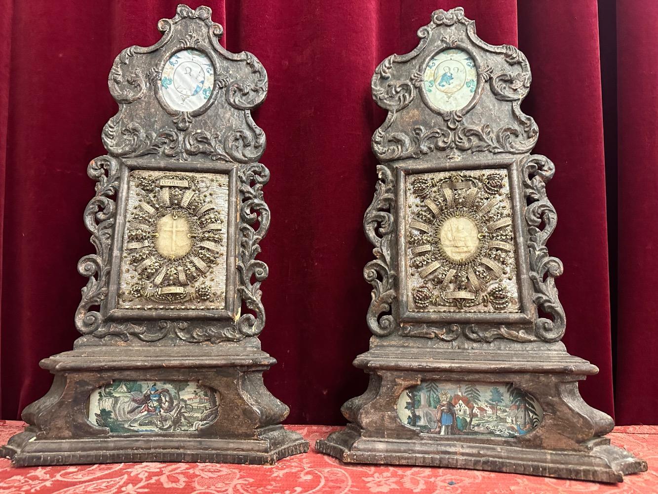 Pair Baroque - Style Altar - Reliquaries Multiple Relics Of Saints From Before The Schism ( Year 500 ).