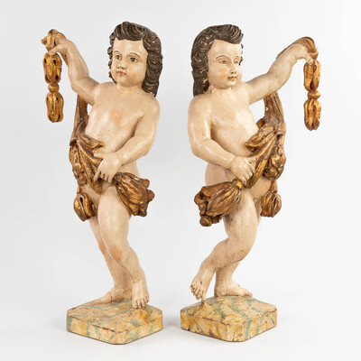 Angels Expected ! style Baroque - Style en Wood Polychrome, Italy  18 th century