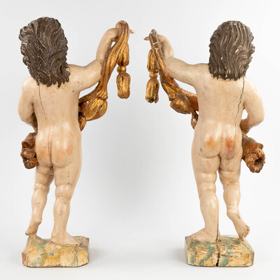 Angels Expected ! style Baroque - Style en Wood Polychrome, Italy  18 th century