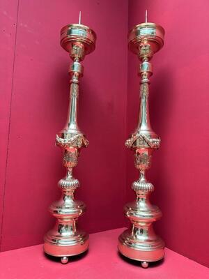 Candle Holders Measures Without Pin style Baroque - Style en Brass /  Polished and Varnished, Belgium  18 th century ( Anno 1765 )
