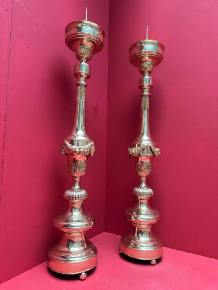 Pair Baroque - Style Candle Holders Measures Without Pin