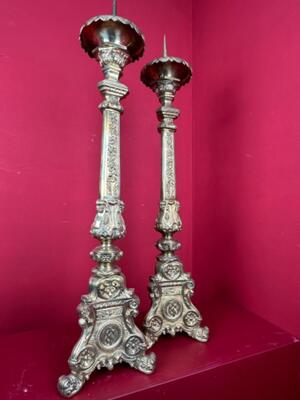 Pair Baroque - Style Candle Holders Measures Without Pin