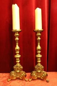 Candle Holders Measures Without Pin style Baroque - Style en Brass / Gilt, Belgium 19th century ( Anno 1850 )