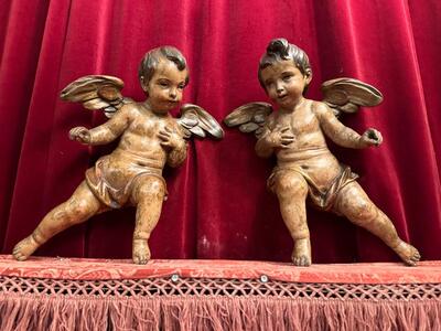 Cherubins Angels style Baroque - Style en Hand - Carved Wood , Belgium  18 th century