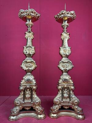 Pair Baroque - Style Exceptional Candle Holders Measures Without Pin Height 105 Cm !