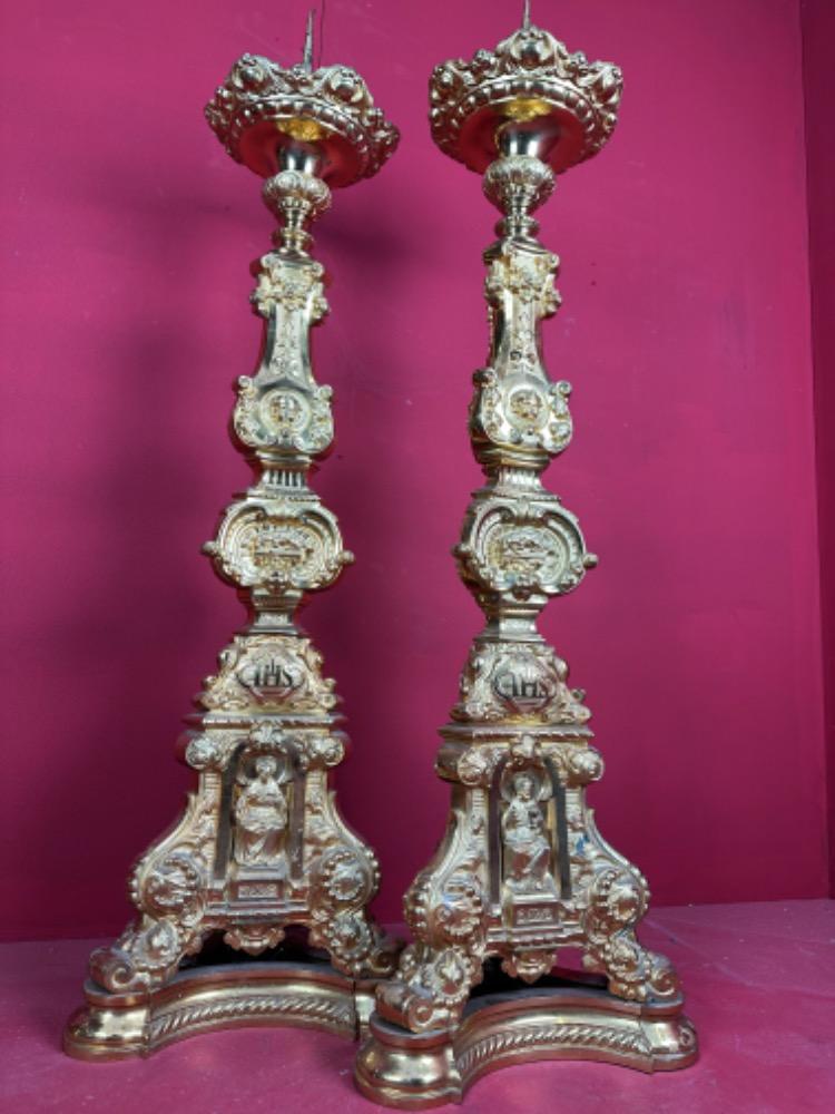 Pair Baroque - Style Exceptional Candle Holders Measures Without Pin Height 105 Cm !