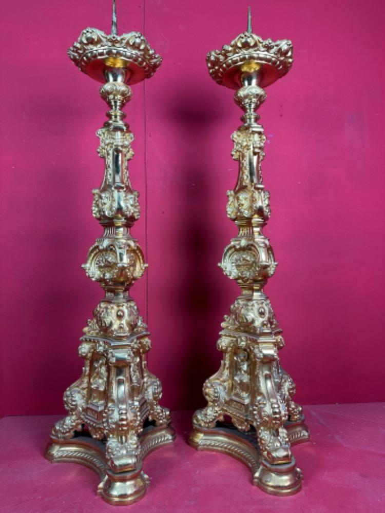 Pair Baroque - Style Exceptional Candle Holders Measures Without Pin Height 105 Cm !