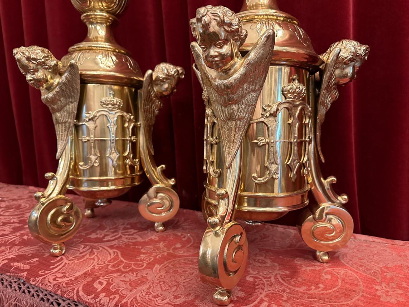 Pair Baroque - Style Exceptional Candle Sticks All Sides Are The Same Full Bronze Angels !