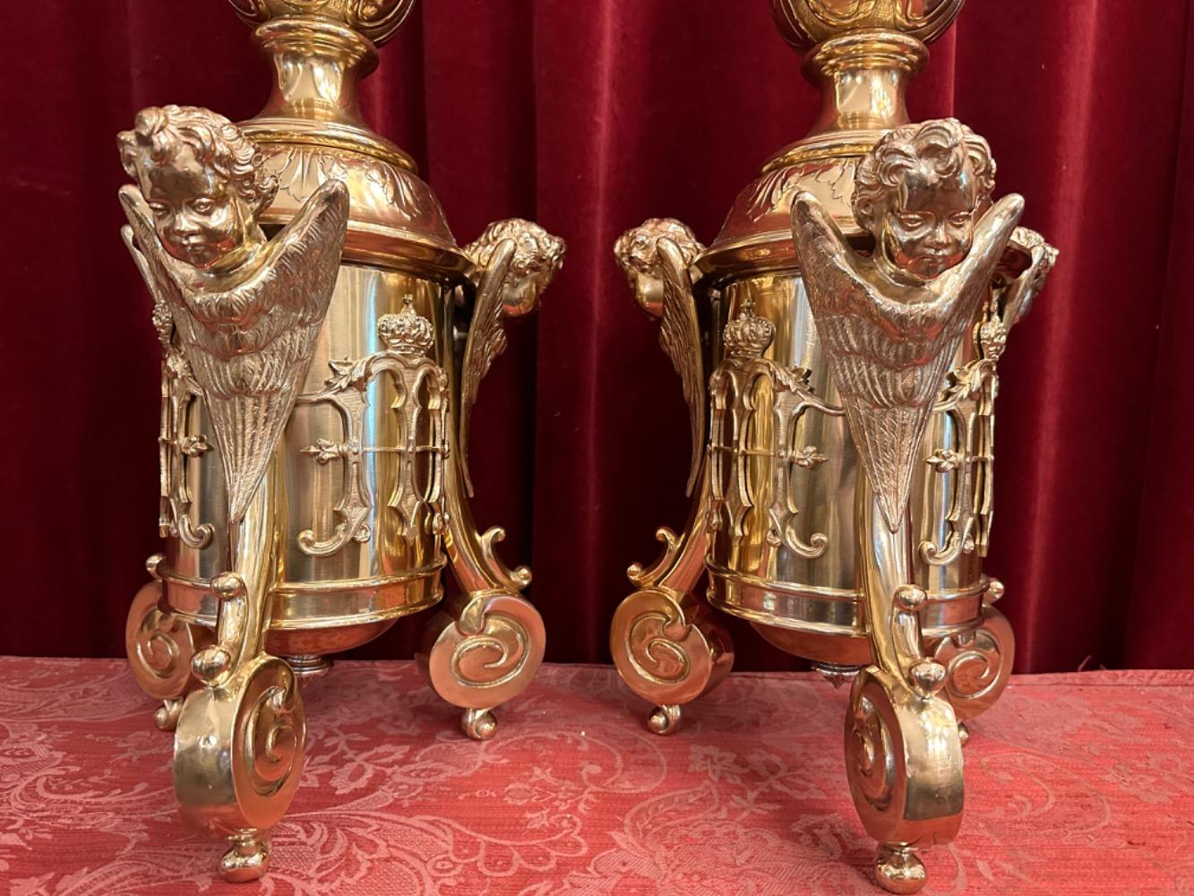 Pair Baroque - Style Exceptional Candle Sticks All Sides Are The Same Full Bronze Angels !