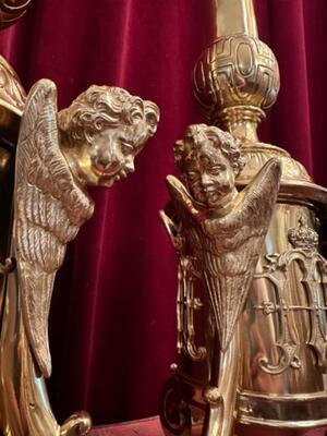 Exceptional Candle Sticks All Sides Are The Same Full Bronze Angels ! style Baroque - Style en Brass / Bronze / Polished and Varnished, Belgium  19 th century ( Anno 1855 )