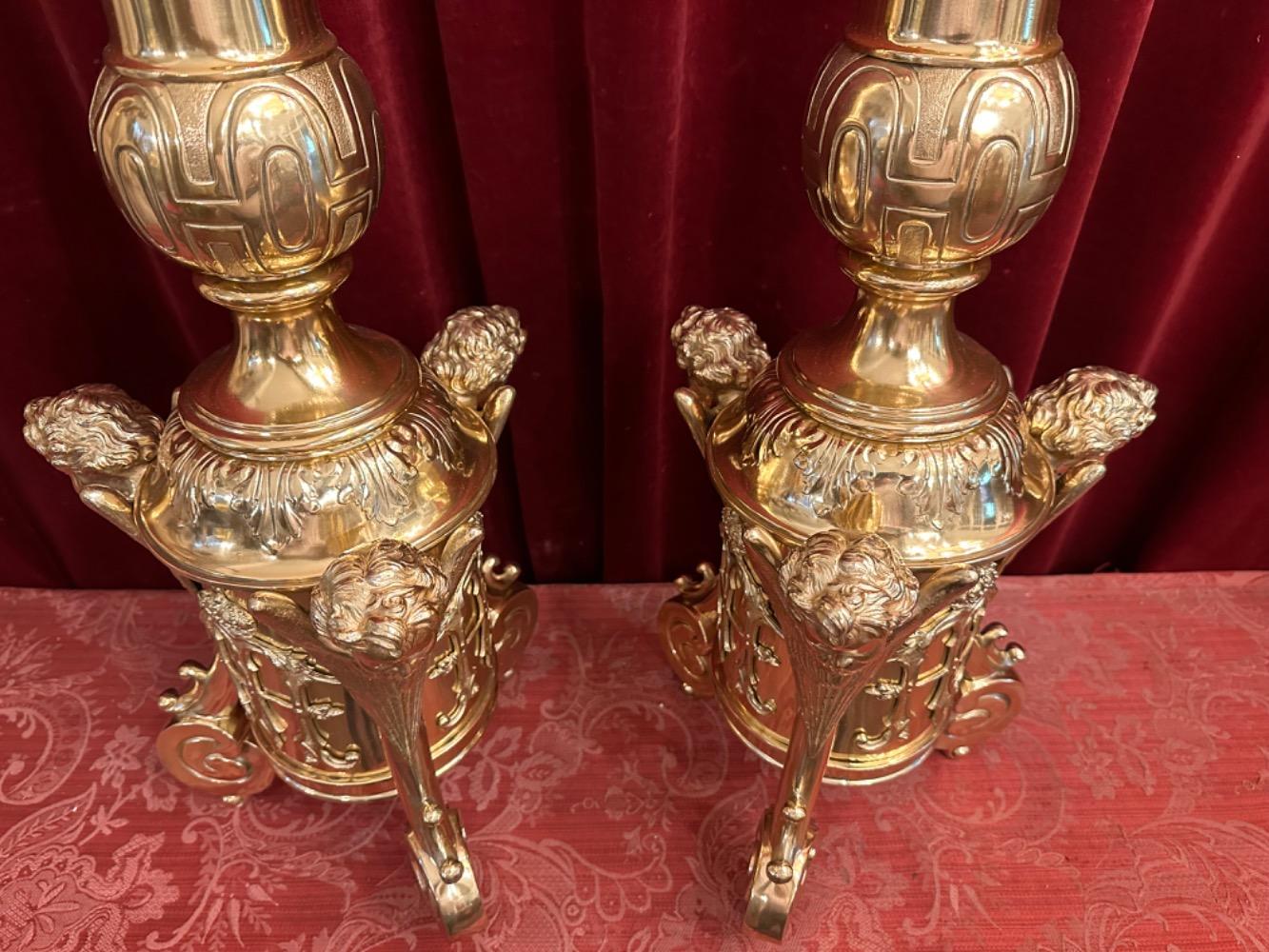 Pair Baroque - Style Exceptional Candle Sticks All Sides Are The Same Full Bronze Angels !