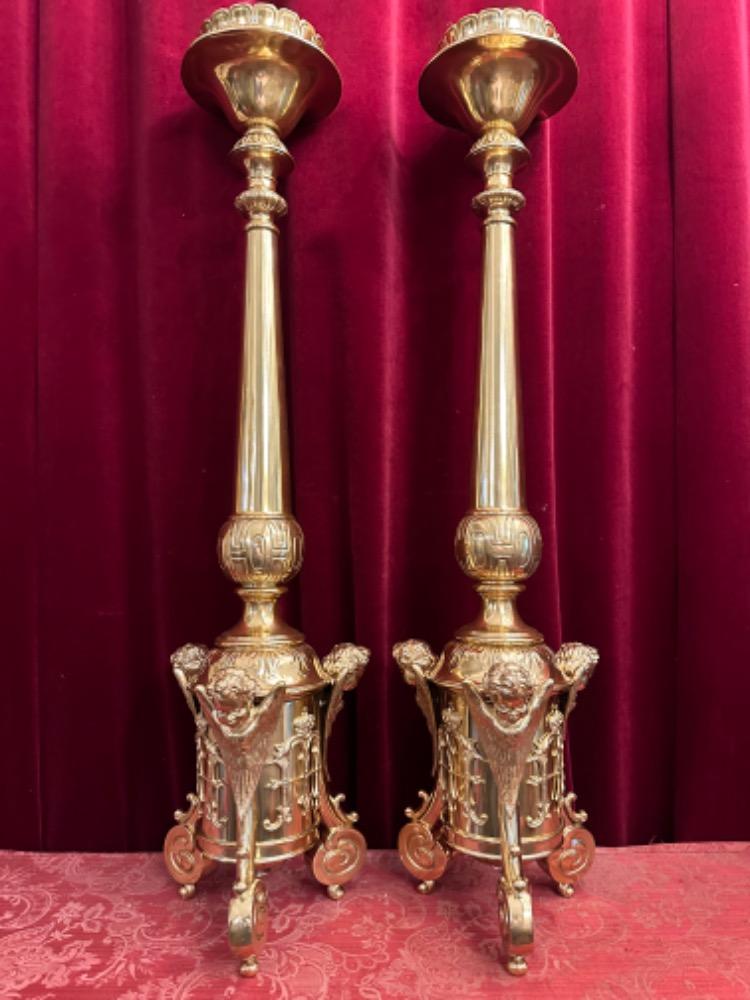 Pair Baroque - Style Exceptional Candle Sticks All Sides Are The Same Full Bronze Angels !