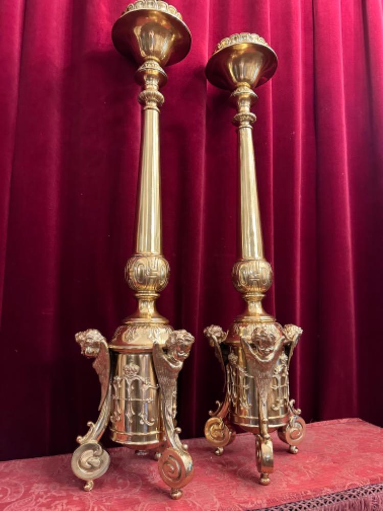 Pair Baroque - Style Exceptional Candle Sticks All Sides Are The Same Full Bronze Angels !