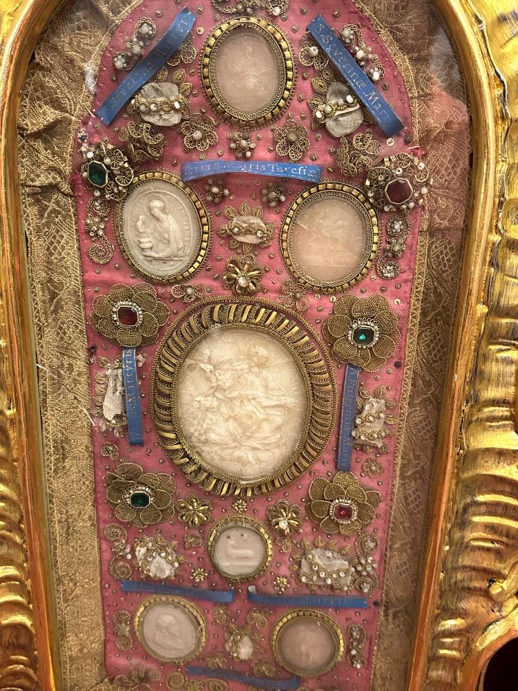 Pair Baroque - Style Exceptional Multi - Reliquaries. Relics : St. Lucia. St. Victor. St. Severinae. St. Fulgentia. St. Bonifacius. St. Vestina & More.