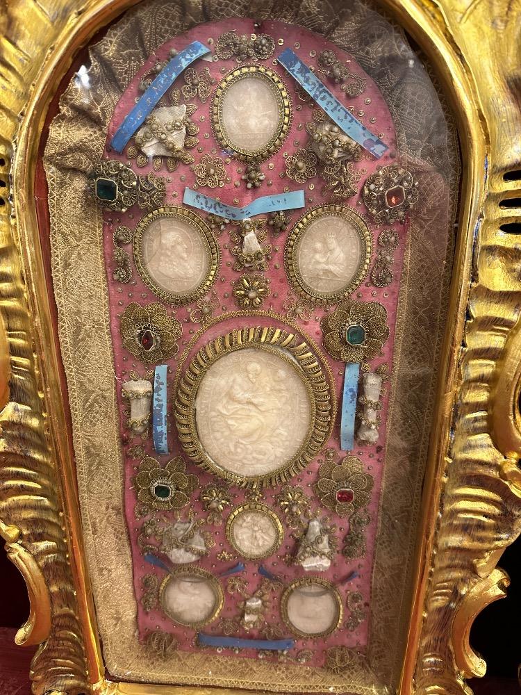 Pair Baroque - Style Exceptional Multi - Reliquaries. Relics : St. Lucia. St. Victor. St. Severinae. St. Fulgentia. St. Bonifacius. St. Vestina & More.