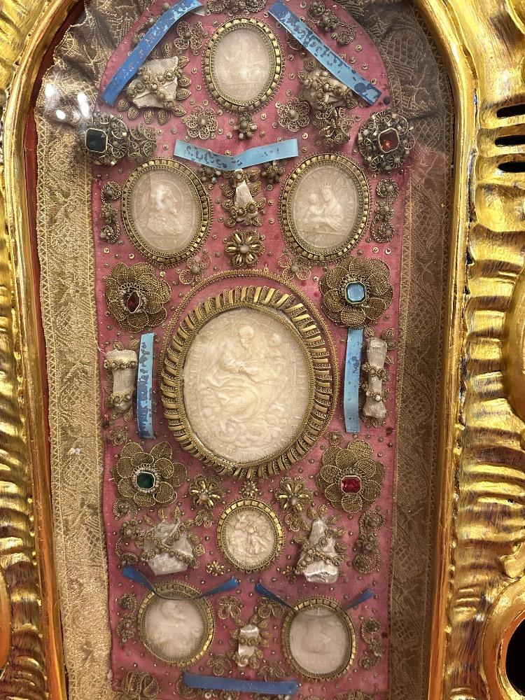 Pair Baroque - Style Exceptional Multi - Reliquaries. Relics : St. Lucia. St. Victor. St. Severinae. St. Fulgentia. St. Bonifacius. St. Vestina & More.