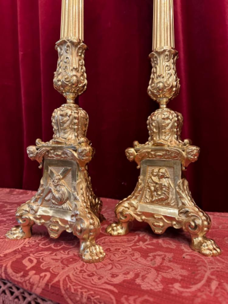 Pair Baroque - Style Matching Candle Sticks Height Without Pin.