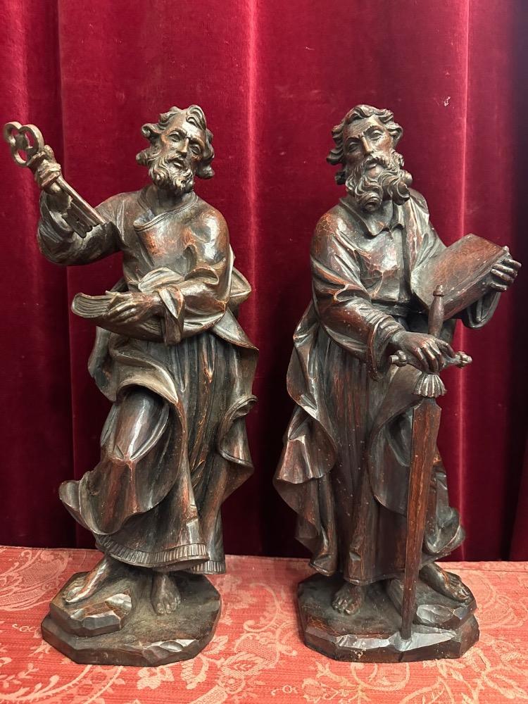 Pair Baroque - Style  Pair Handcarved Walnut Sculptures St. Peter & St. Paul